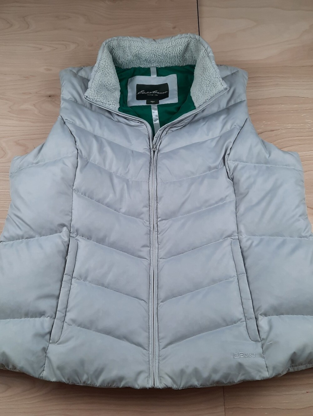 Eddie Bauer EB550 Down Puffer Vest Gray Lined Full Zip Quilted Pockets Size 1X